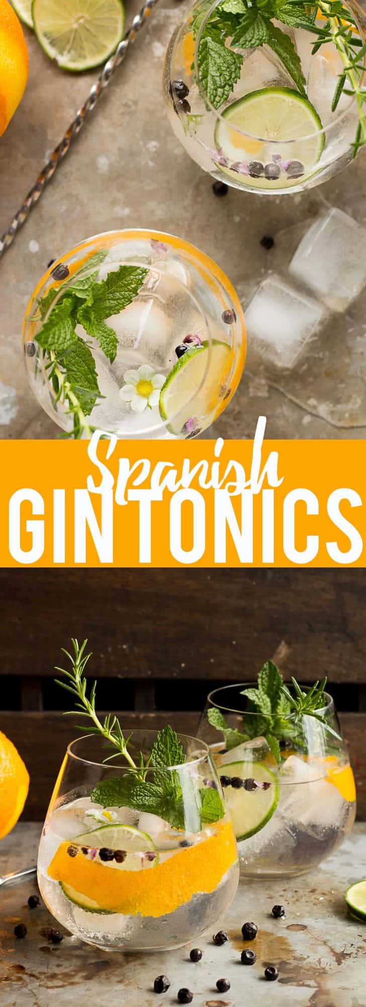 These Spanish Gin Tonics are the perfect refreshing sipper for a hot summer day! Ice cold, filled with aromatics, gin and high quality tonic, they are sure to cool you down!