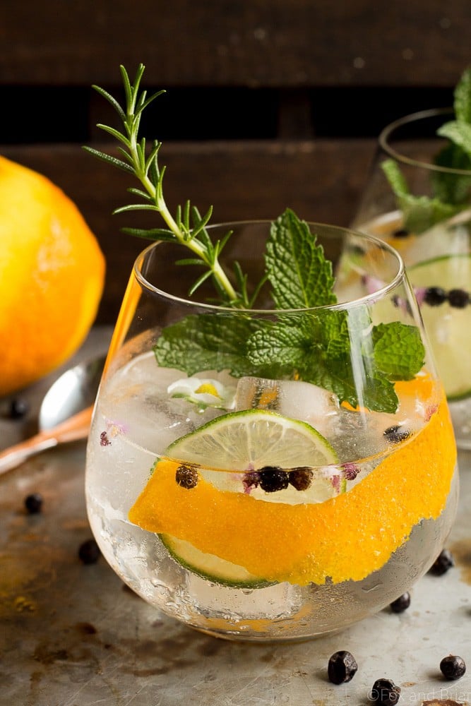 These Spanish Gin Tonics are the perfect refreshing sipper for a hot summer day! Ice cold, filled with aromatics, gin and high quality tonic, they are sure to cool you down!