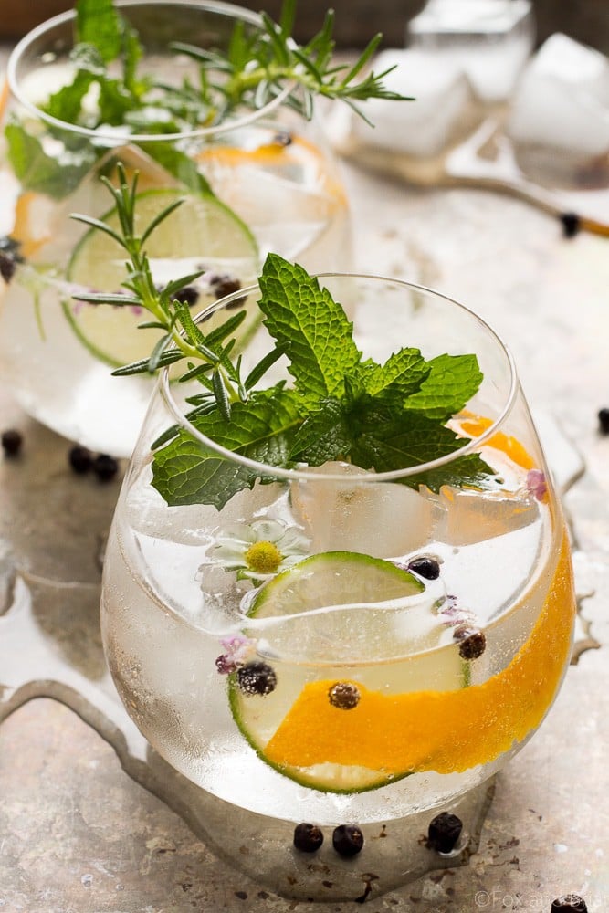 These Spanish Gin Tonics are the perfect refreshing sipper for a hot summer day! Ice cold, filled with aromatics, gin and high quality tonic, they are sure to cool you down!