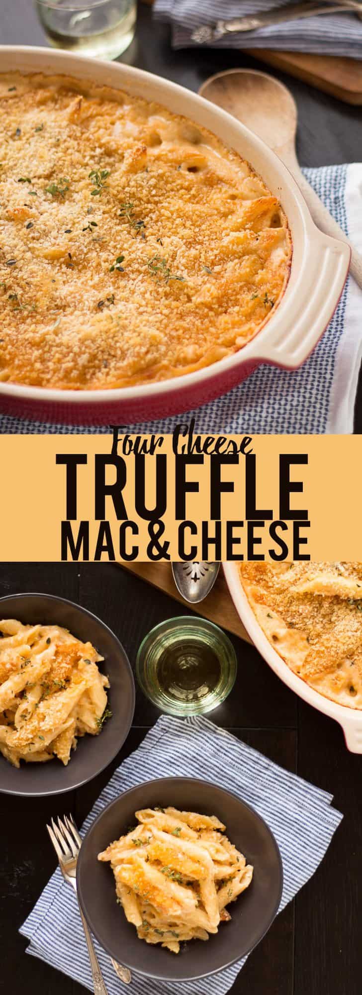 This decadent Four Cheese Truffle Mac and Cheese is creamy and delicious with a crispy topping! Four kinds of cheese, truffle oil and a panko topping make this the most delicious mac and cheese you have ever had! #TasteofItaly #sponsored
