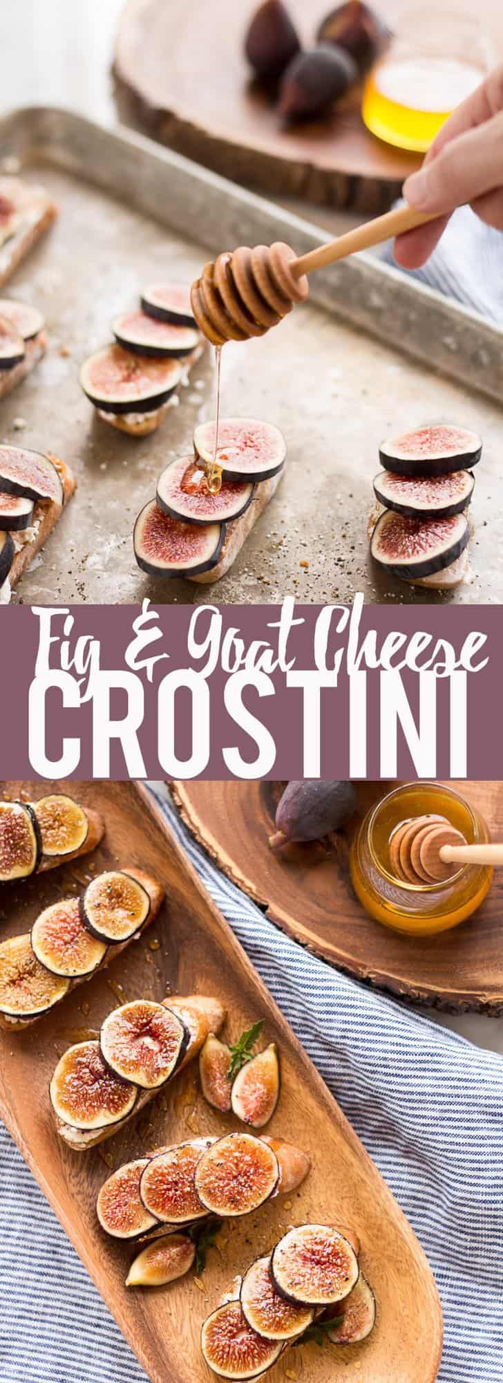 These Fig and Goat Cheese Crostini with Honey are one of my favorite simple summer appetizers. Using fresh figs, goat cheese, honey and pepper, these are an easy but elegant starter or snack.