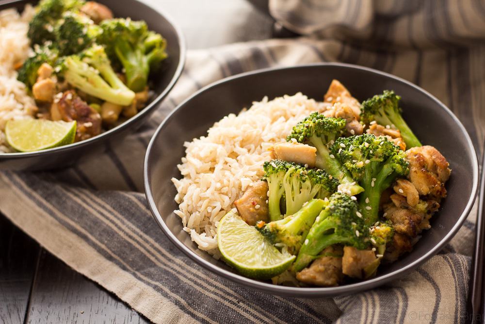 Peanut Sauce Chicken and Broccoli Bowls - Fox and Briar