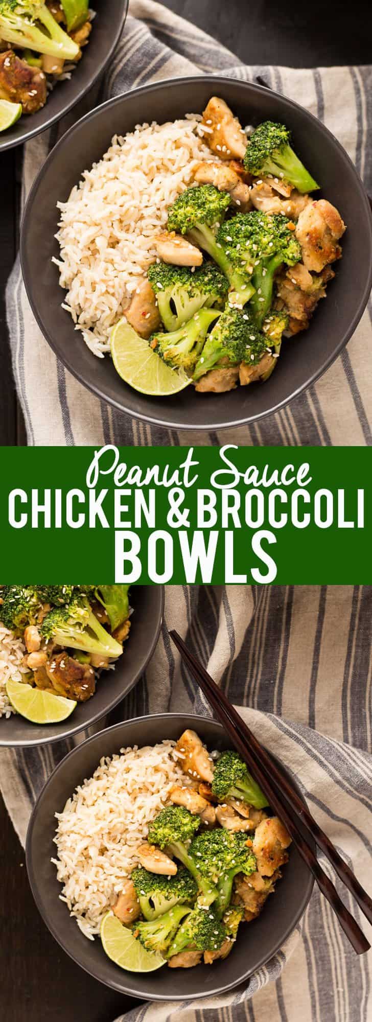 These easy and healthy Peanut Sauce Chicken and Broccoli Bowl only take about 20 minutes to make, and is a dinner the whole family will love! Serve with rice or cauliflower rice for a quick and healthy weeknight dinner!