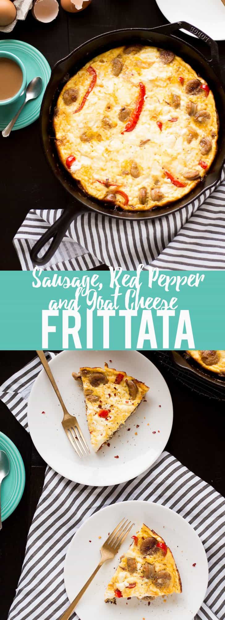 This Sausage, Red Pepper and Goat Cheese Frittata makes an easy, one pan dinner or breezy brunch. High protein, low carb, gluten free and easy to make! #sponsored