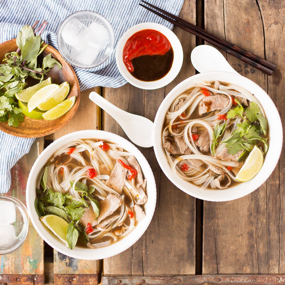This easy Slow Cooker Beef Pho simmers away all day, creating a flavorful broth that you and your family can enjoy on a cold day! #sponsored