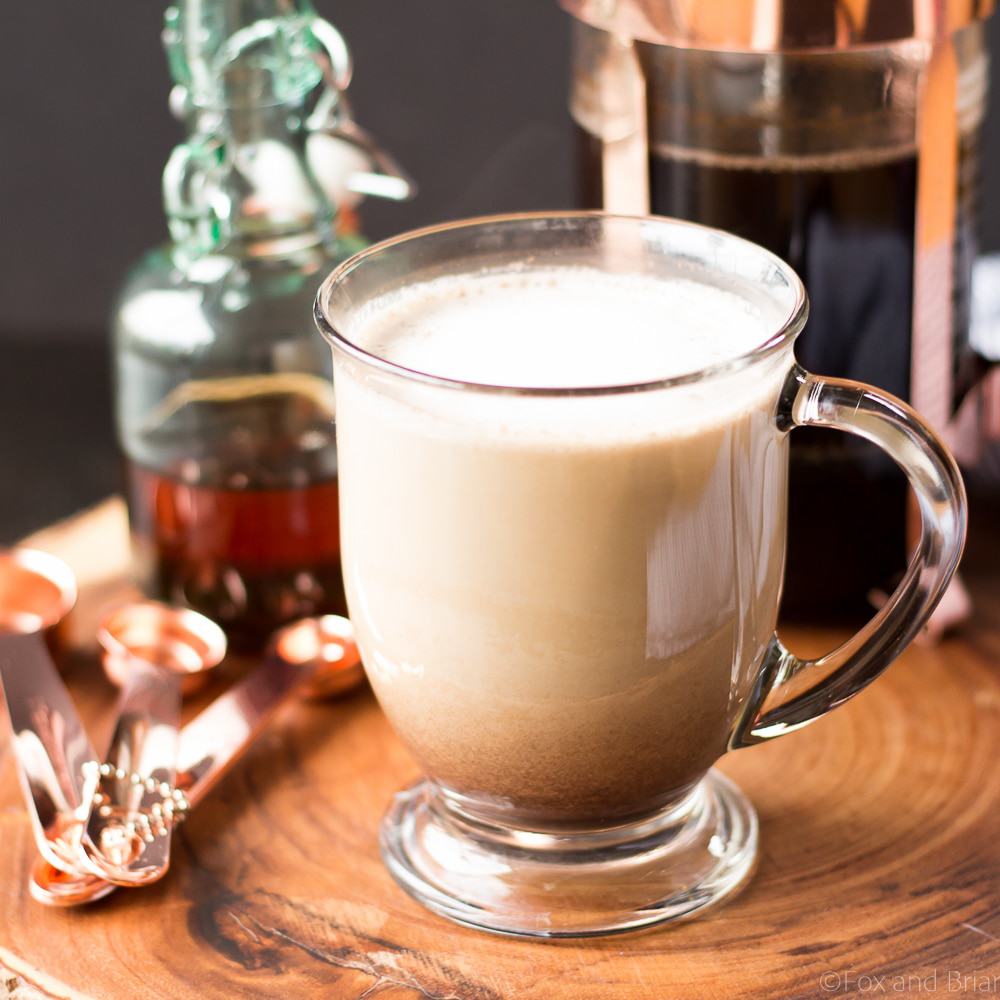 This simple maple latte is easy to make at home with no special equipment! Warm fall flavors of maple and spices will make any morning cozy!