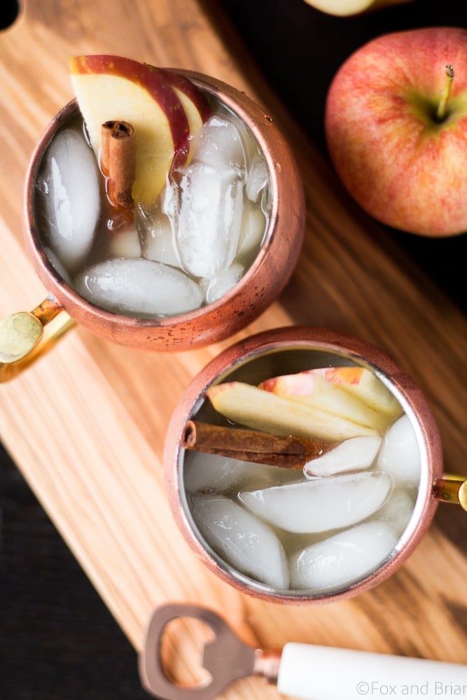 This Apple Cider Irish Mule is a fall twist on the classic! Apple Cider, ginger beer and whiskey make an Autumn cocktail to cozy up with on a cold day!