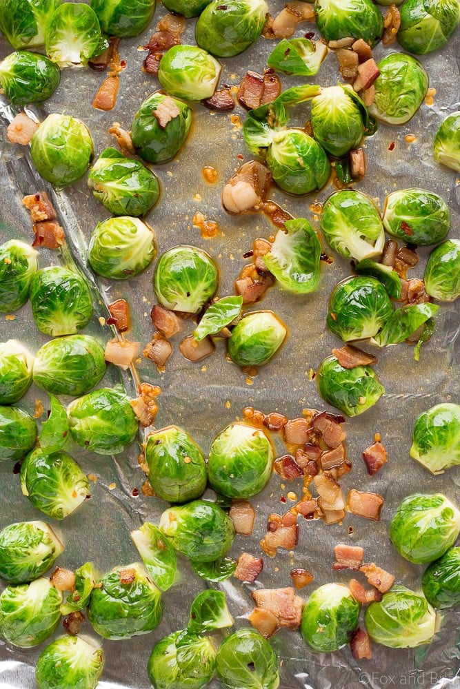 These Maple Bacon Roasted Brussels Sprouts are sweet, smoky, and spicy. They are the perfect winter or holiday side dish!