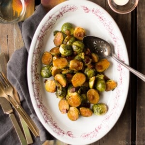 These Maple Bacon Roasted Brussels Sprouts are sweet, smoky, and spicy. They are the perfect winter or holiday side dish!