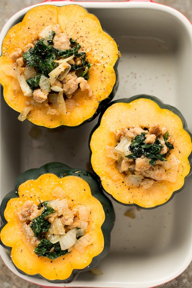 This Sausage and Kale Stuffed Acorn Squash is a hearty meal on a cold fall or winter day, sure to keep you satisfied. 