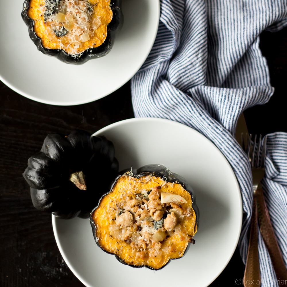 This Sausage and Kale Stuffed Acorn Squash is a hearty meal on a cold fall or winter day, sure to keep you satisfied. 