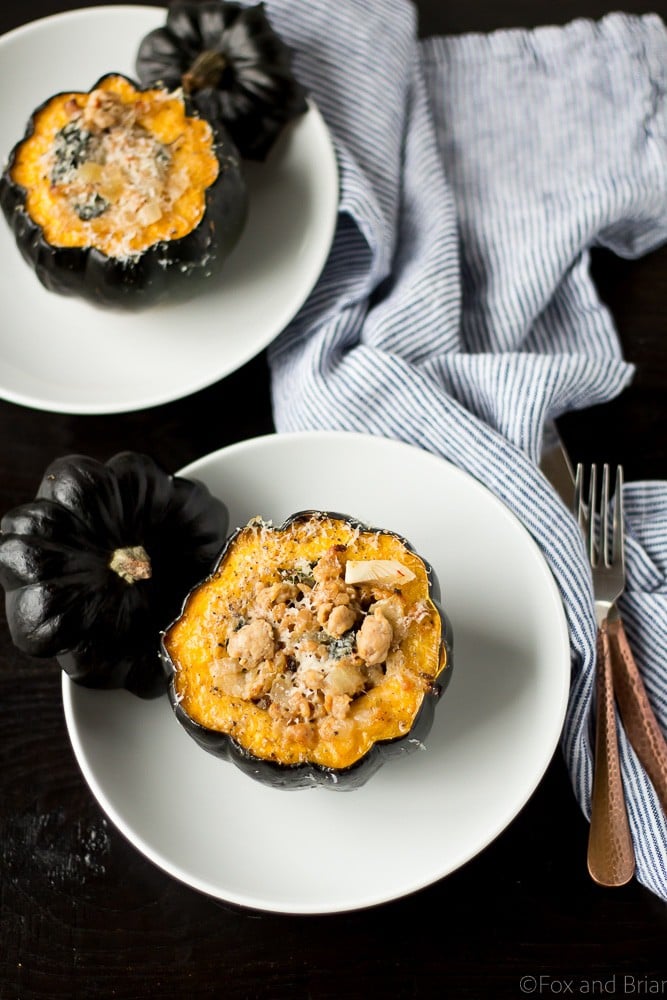 This Sausage and Kale Stuffed Acorn Squash is a hearty meal on a cold fall or winter day, sure to keep you satisfied. 