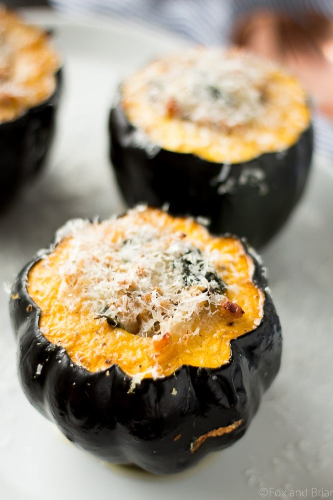 This Sausage and Kale Stuffed Acorn Squash is a hearty meal on a cold fall or winter day, sure to keep you satisfied. 