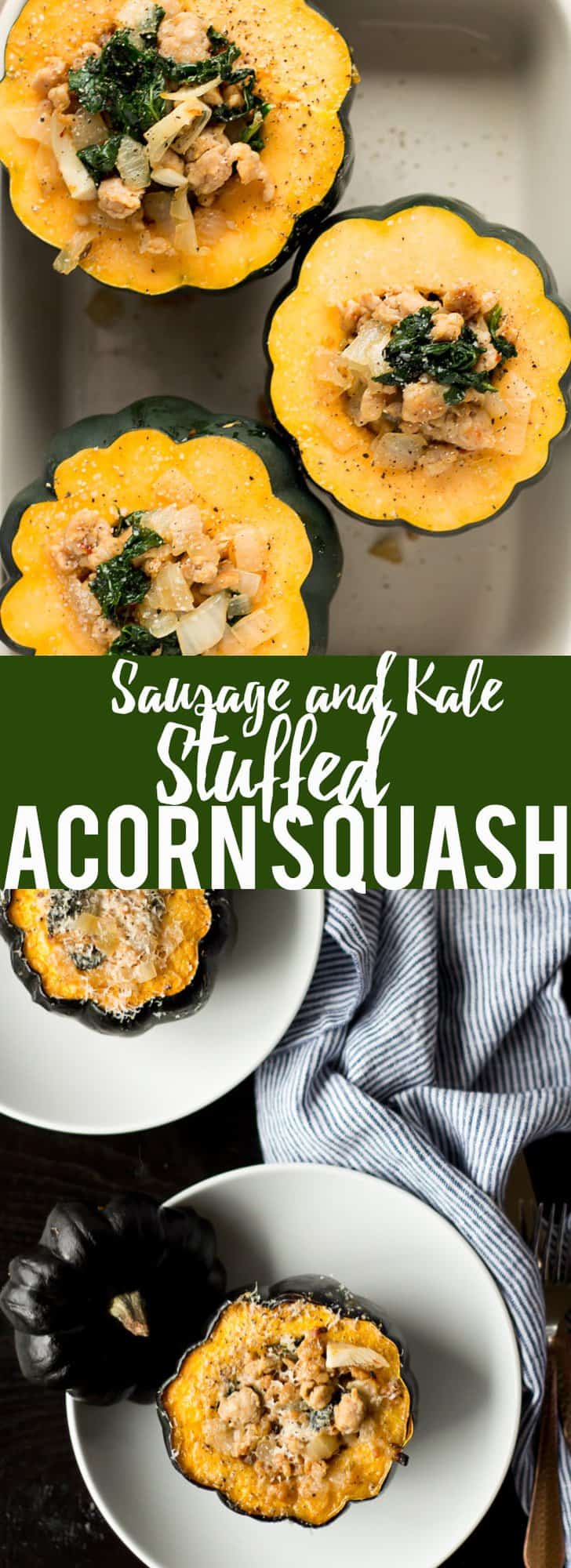 This Sausage and Kale Stuffed Acorn Squash is a hearty meal on a cold fall or winter day, sure to keep you satisfied. 
