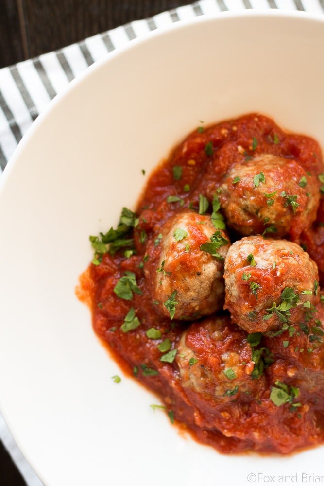These Make Ahead Meatballs are a life saver! Make a big batch and freeze them. Then at dinner time you just need to reheat and eat! Even better, they are Paleo, Gluten Free and Whole 30 compliant!