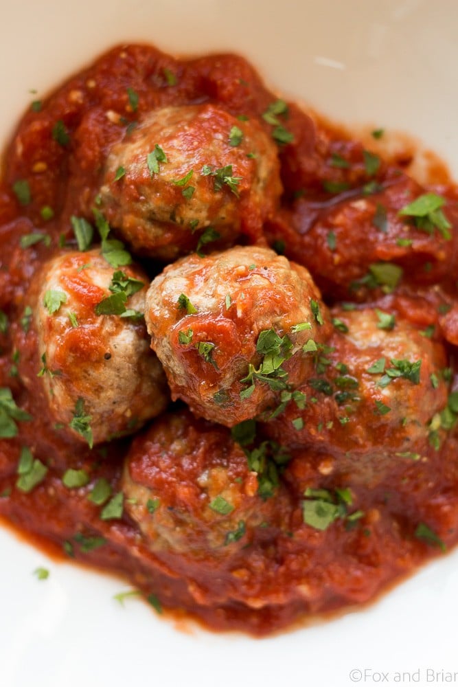 These Make Ahead Meatballs are a life saver! Make a big batch and freeze them. Then at dinner time you just need to reheat and eat! Even better, they are Paleo, Gluten Free and Whole 30 compliant!