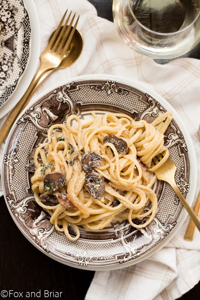 30 minute Creamy Bacon Mushroom Pasta