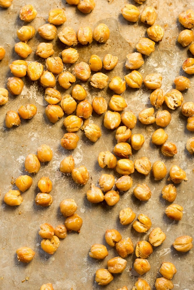 These Crispy Truffle Roasted Chickpeas are an addictive snack that is high in protein and fiber and low in carbs. Great for an evening snack instead of popcorn.