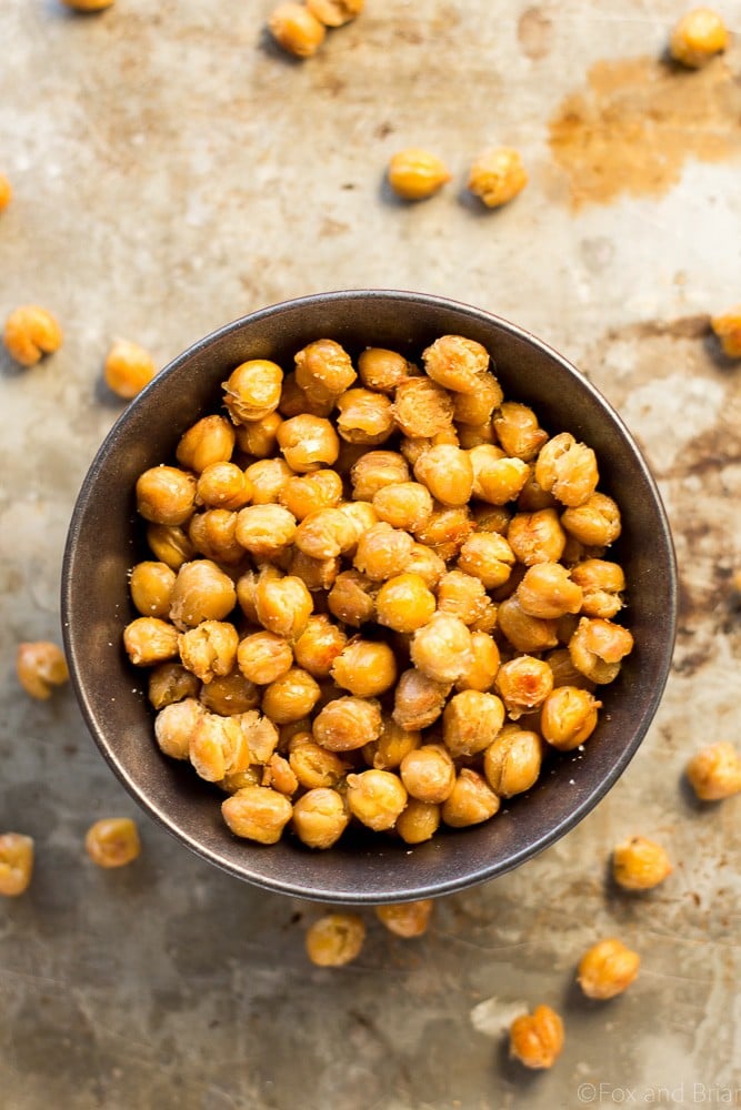 These Crispy Truffle Roasted Chickpeas are an addictive snack that is high in protein and fiber and low in carbs. Great for an evening snack instead of popcorn.