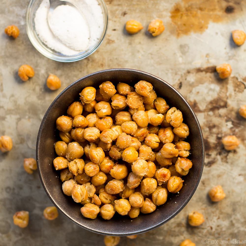 These Crispy Truffle Roasted Chickpeas are an addictive snack that is high in protein and fiber and low in carbs. Great for an evening snack instead of popcorn.