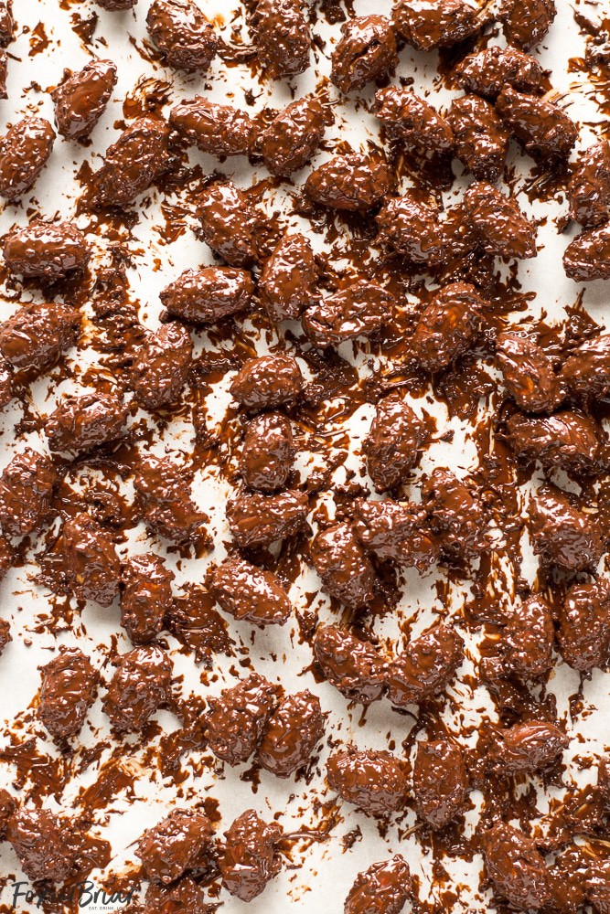 Dark Chocolate Almonds with Sea Salt and Turbinado Sugar just like Trader Joe's, but you can make them at home! Only four ingredients and a few minutes is all it takes to make these healthy and delicious treats.
