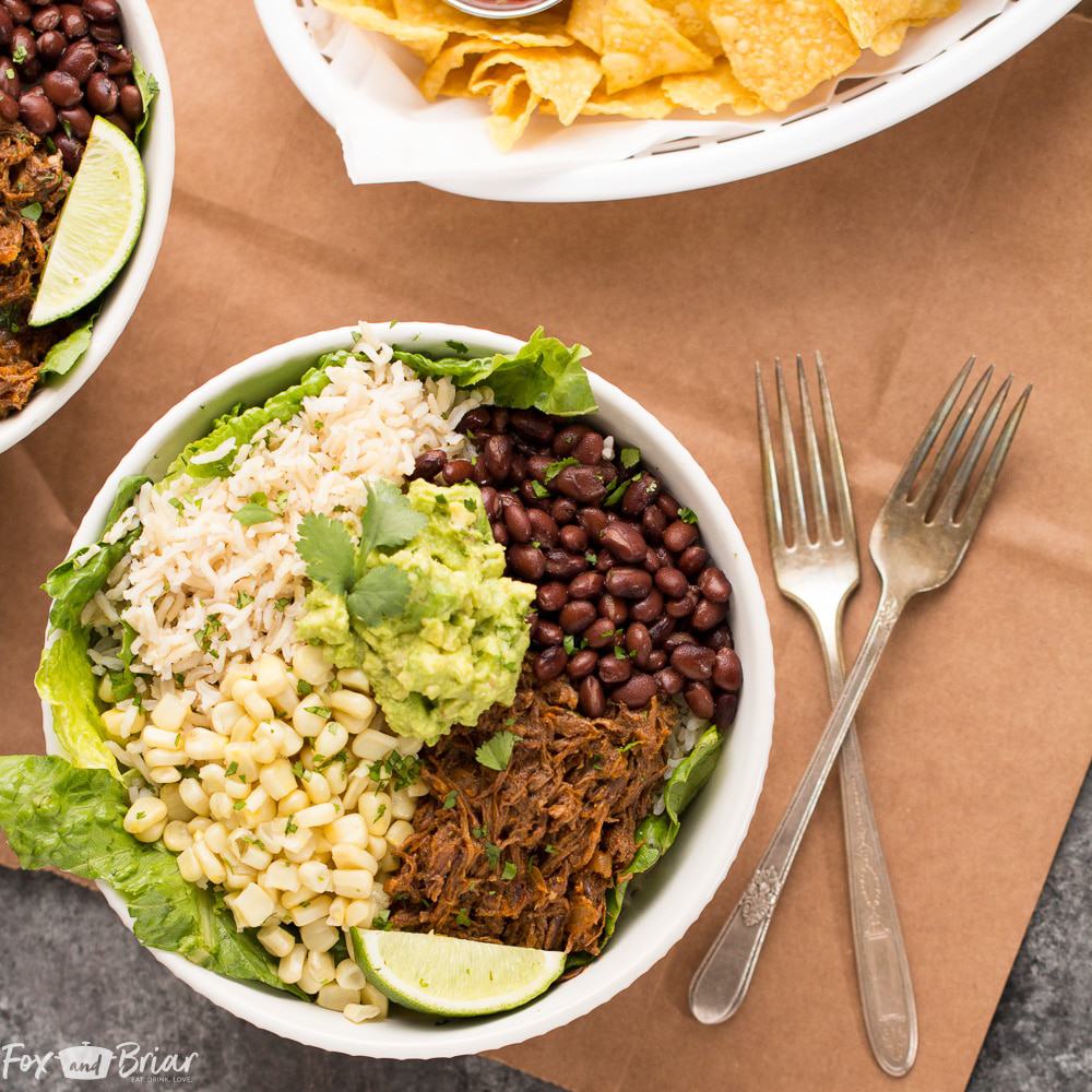 These Slow Cooker Beef Burrito Bowls are a delicious and easy make ahead meal. All ingredients can be prepared ahead of time and putting the burrito bowls together just takes a few minutes. Just like your favorite Chipotle burrito bowl, but better! Gluten free Dairy Free