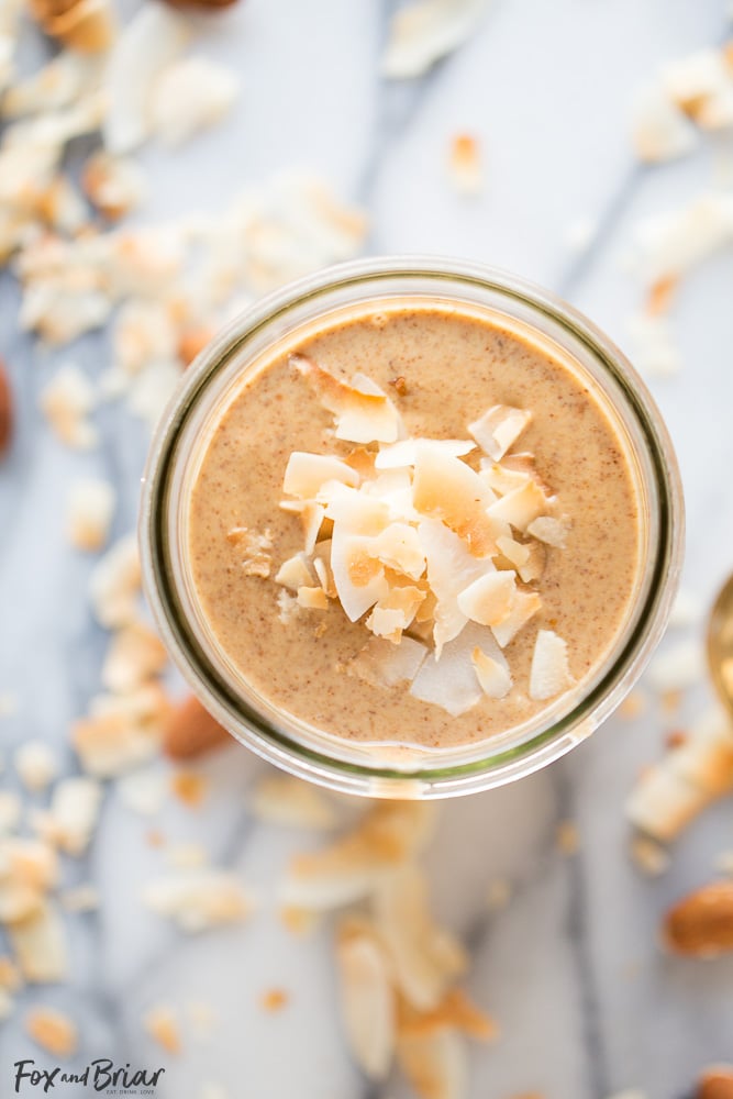 Toasted Coconut Almond Butter | Homemade Almond Butter | DIY Almond Butter | Sugar Free Snack | Whole 30 Snack | Paleo Snack | Paleo Recipe | Whole 30 Recipe | Healthy Snack Recipe