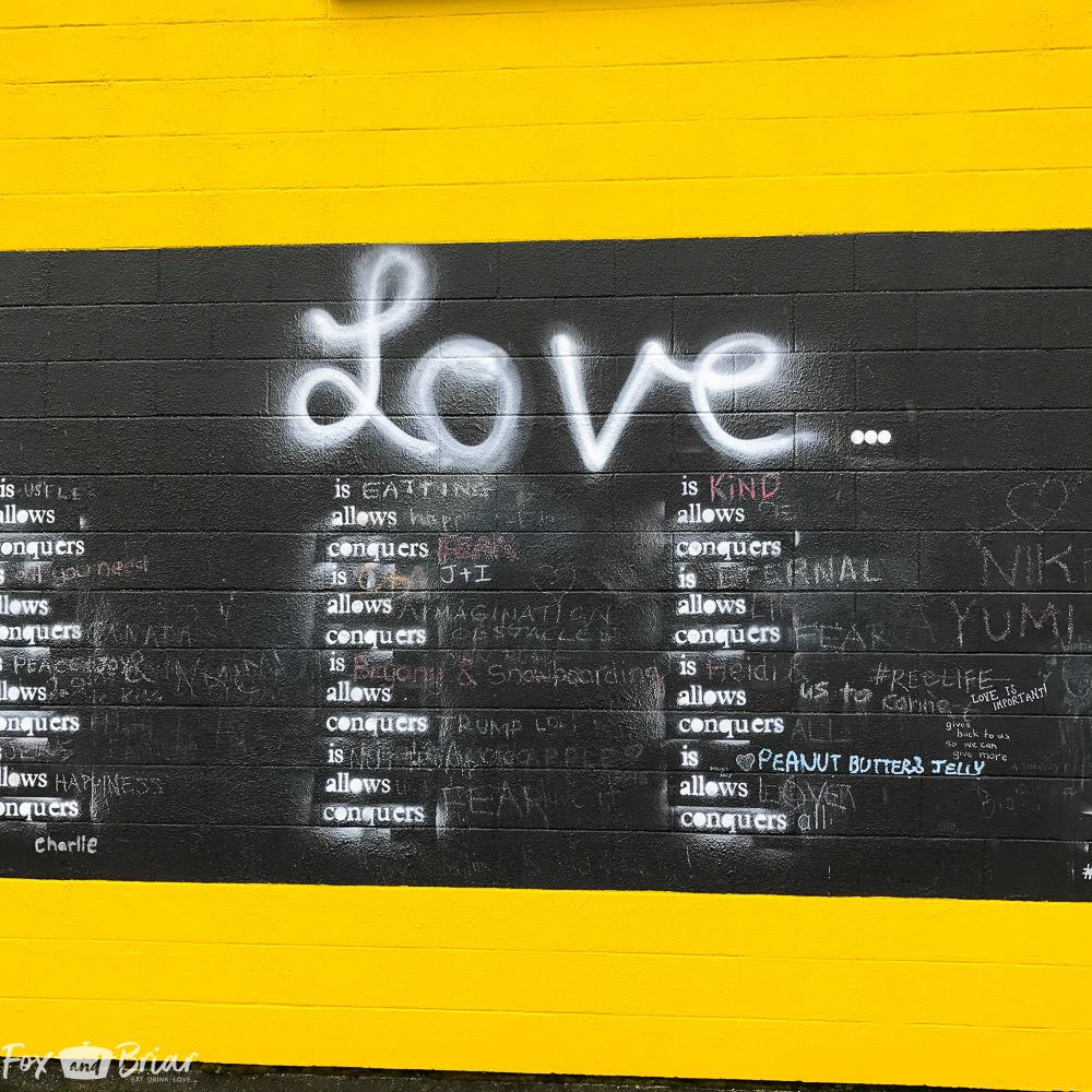 Love Wall, Granville Island, Vancouver, BC. Best walls for instagram photos. What to do and where to eat in Vancouver, B.C. The Ultimate Weekend Travel Guide! How to spend 36 hours in Vancouver, Canada. | Best places to eat in vancouver | tourist attractions Vancouver BC | Weekend trip to Vancouver | Things to do in Vancouver