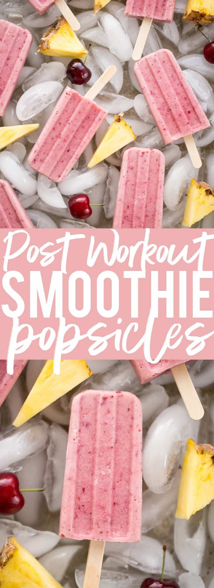 These Post Workout Smoothie Popsicles will keep you cool and refuel your body after a tough workout! Perfect for hot summer days, these healthy popsicles have no added sugar and and are a grab and go snack on busy days. | No added sugar popsicles | healthy popsicles | Healthy snack | Sugar Free Snack | 