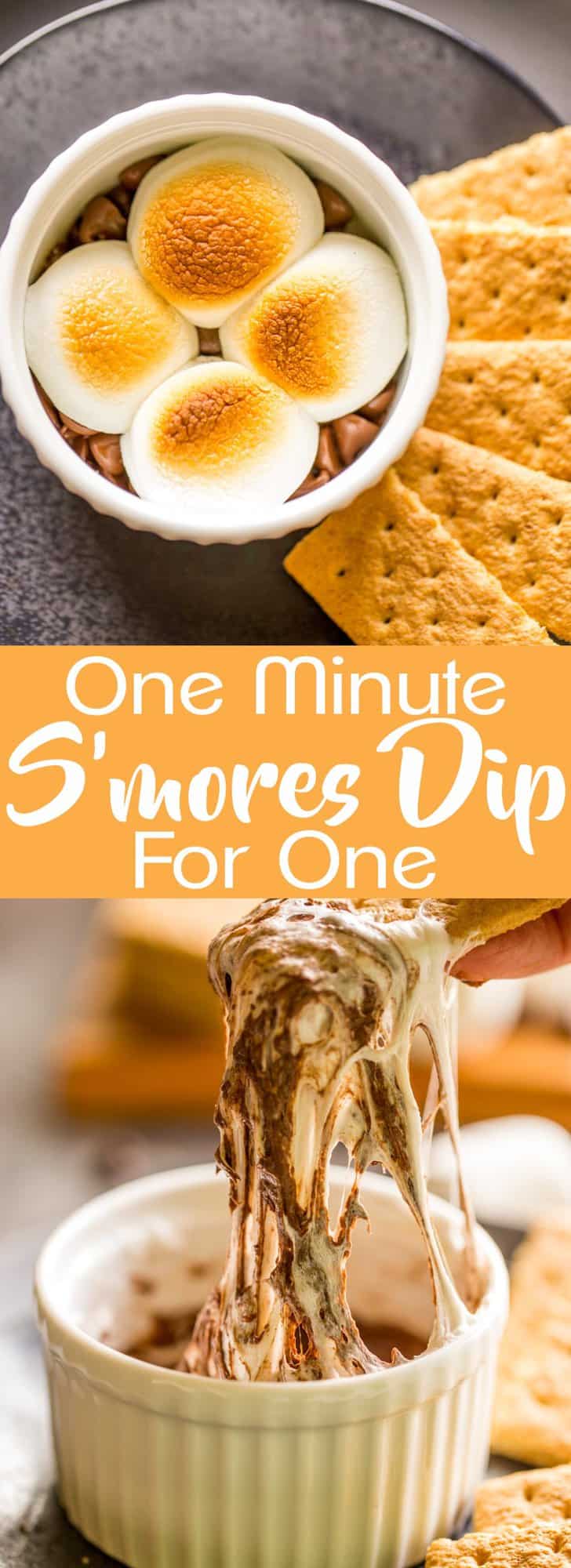 This One Minute S'mores Dip for One is perfect for a late night sweet tooth. Desserts for One | Microwave Desserts | Quick and Easy Desserts | Microwave S'mores | Quick Treats | Chocolate and Marshmallow Dessert