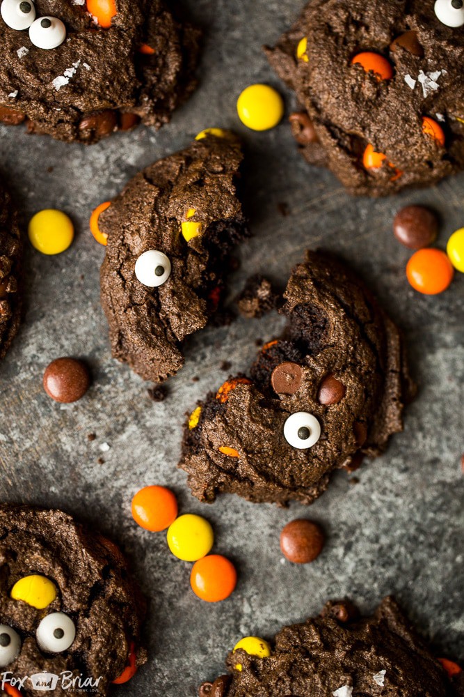 Double Double Chocolate Peanut Butter Cookies | Halloween Cookies | Chocolate Chocolate Chip Cookies | Chocolate and Peanut butter Cookies