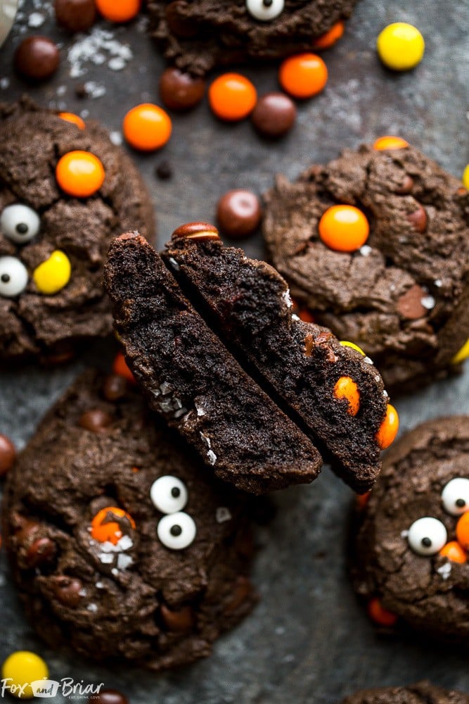 Double Double Chocolate Peanut Butter Cookies | Halloween Cookies | Chocolate Chocolate Chip Cookies | Chocolate and Peanut butter Cookies