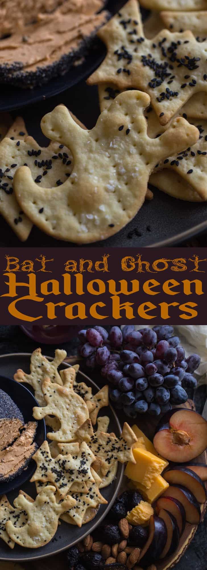  Bat and Ghost Halloween Crackers | Halloween Appetizers | Grown up Halloween ideas | Classy Halloween party | Not gross Halloween foods | Parmesan crackers