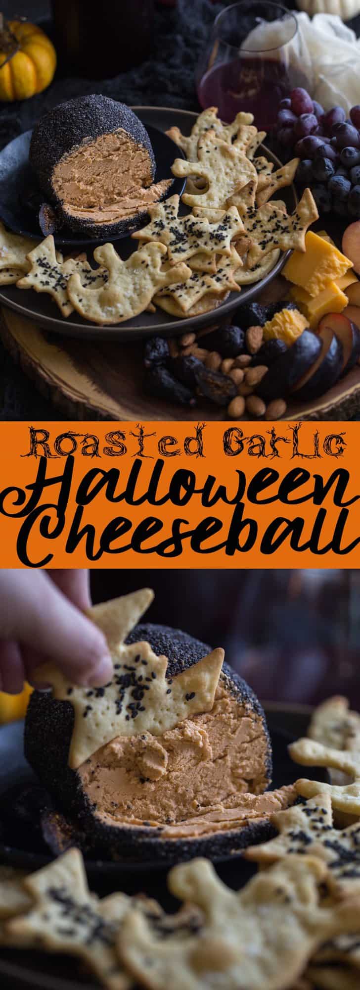 This spooky Roasted Garlic Cheese Ball is perfect for your Halloween party! Cheese Ball Recipe | Halloween Party foods | Grown Up Halloween | Adult Halloween | Classy Halloween