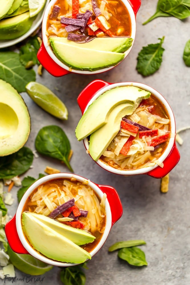 Veggie Packed, Healthy Slow Cooker Chicken Tortilla Soup and Southwest Salad | Crock Pot Chicken Tortilla Soup | Easy Chicken Tortilla Soup | Veggie Packed Meals | Easy Weeknight Dinner | Easy Meal to serve a crowd | Low Carb Chicken Tortilla Soup | Black Beans | Avocados | Lime Juice | Corn | Chicken Tortilla Soup Recipe #ad #GotoGreens #TaylorFarms