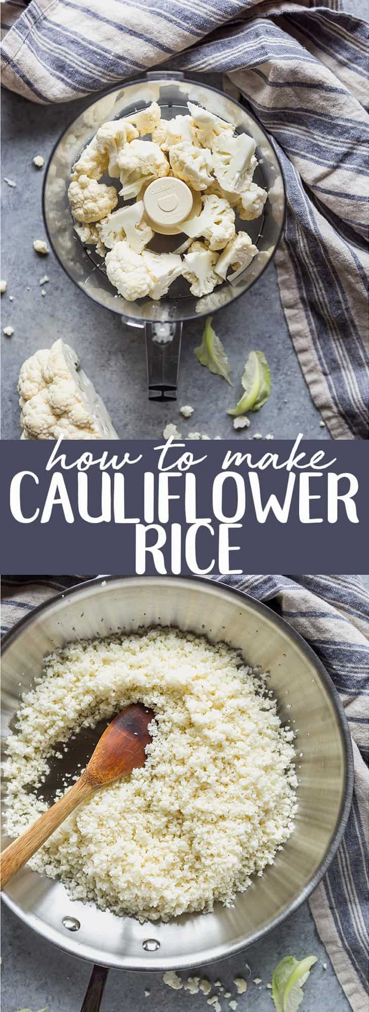 Learn how to make cauliflower rice at home in less than 5 minutes! Two ways - you can use a food processor or not! This is a great low carb substitute in all kinds of recipes! |Whole 30 | Paleo | Gluten free | keto