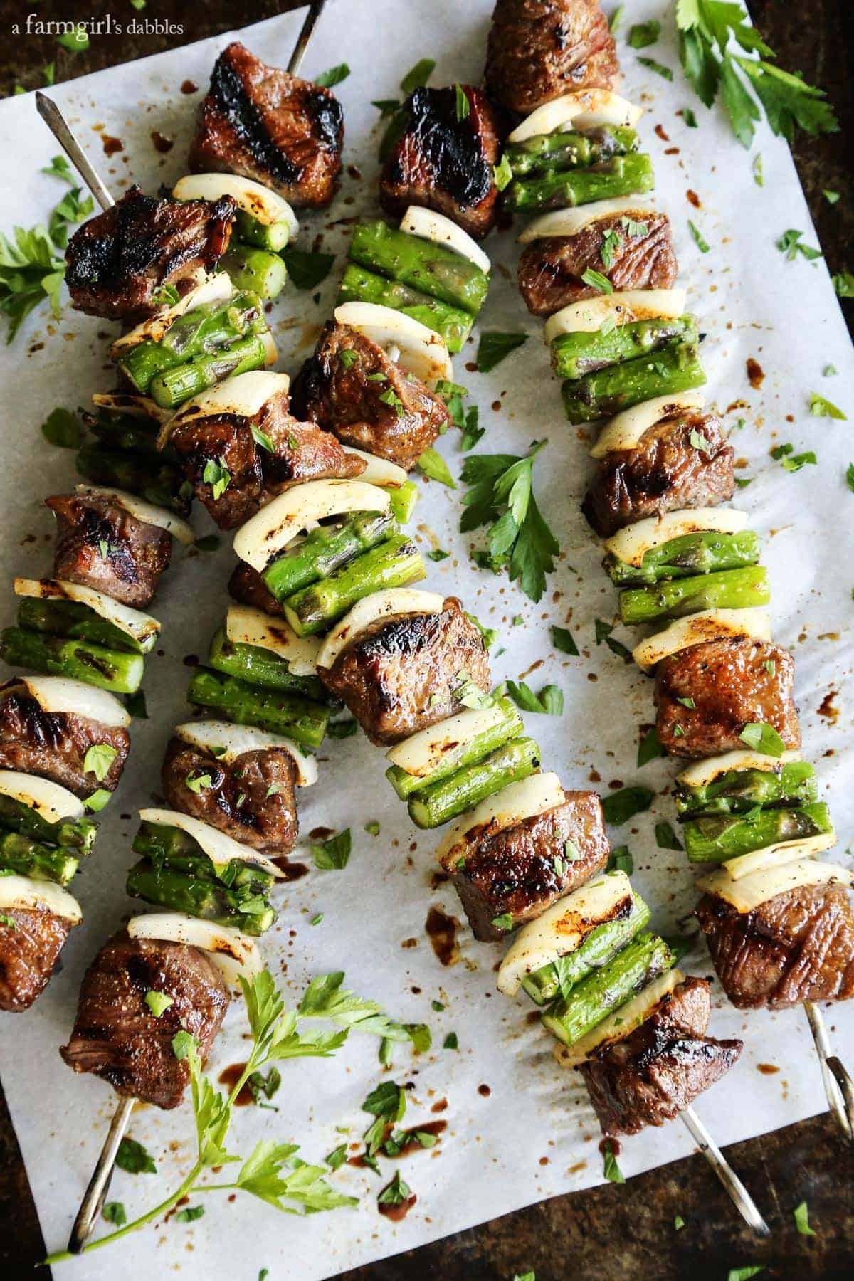  Sugar Grilled Beef and Asparagus Kebabs by A Farm Girl Dabbles