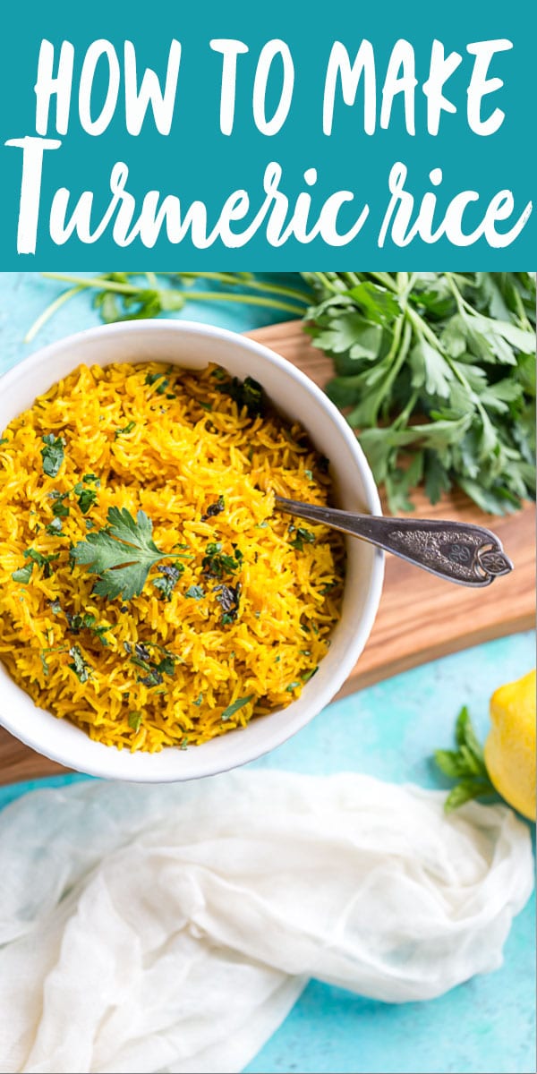This vibrant Turmeric Rice Recipe is a fast and easy side dish perfect for brightening up your weeknight dinner. Easy Turmeric Rice Recipe | Simple Turmeric Rice | Middle Eastern Recipes | Indian Recipes | Mediterranean Recipes | Side Dishes | Basmati Rice | Jasmine Rice | Rice Dish