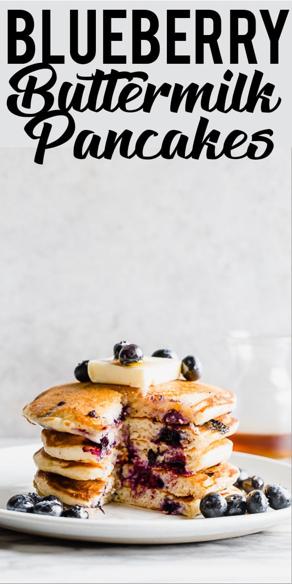 How to make the best buttermilk blueberry pancakes.  Fluffy and tender blueberry pancakes from scratch make the best weekend breakfast or brunch! | Blueberry pancake recipe | Pancakes from scratch | Fluffy blueberry pancakes | Buttermilk blueberry pancake recipe | Tender pancakes | Easy pancake recipe | Homemade pancakes | breakfast recipe | blueberry recipe | Best blueberry pancakes