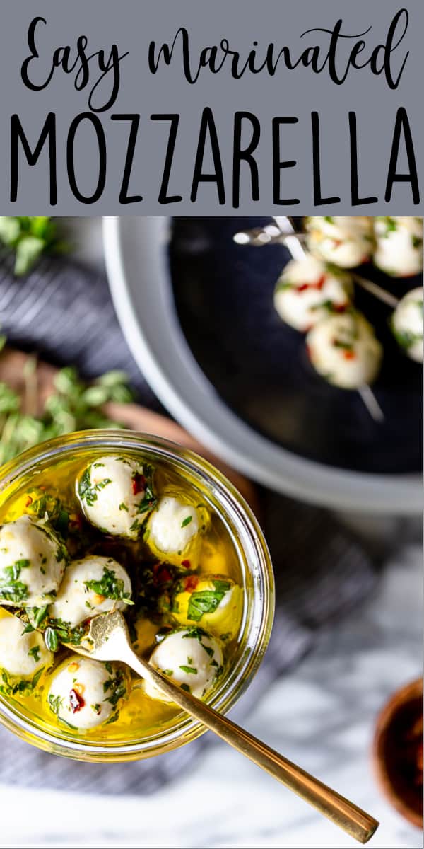 These Olive Oil Marinated Mozzarella Balls are a quick and easy appetizer that takes less than 15 minutes to make. @bertolli #ad #TheRecipeIsSimple | Make Ahead | For a party | Quick | For a crowd | cold appetizer | no cook | bites | finger food | snacks | Low carb appetizers