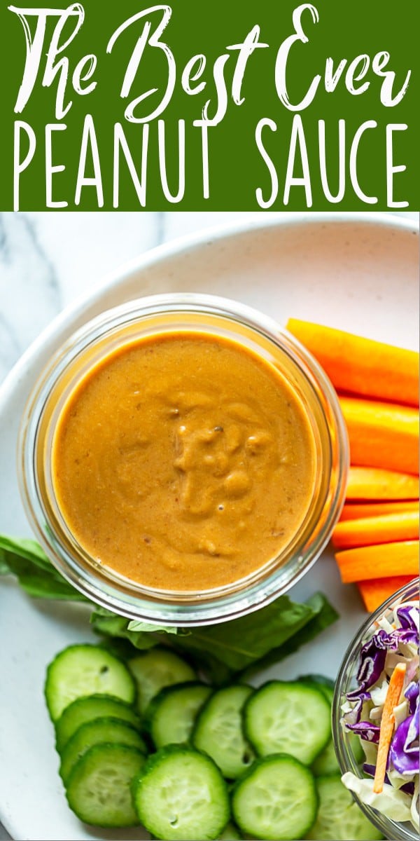 How to make the best Thai Peanut Sauce ever!  This Peanut Sauce Recipe can be used as a dipping sauce, salad dressing, for peanut noodles or with chicken satay. | Easy peanut Sauce Recipe | Peanut Dipping Sauce for spring rolls | Peanut noodle sauce | Asian Peanut Sauce | Spicy Peanut Sauce | Peanut Dressing | Vegan Peanut Sauce | Gluten Free Peanut Sauce 