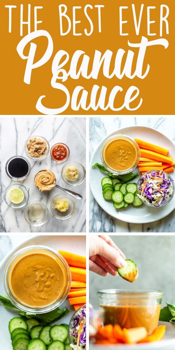 How to make the best Thai Peanut Sauce ever!  This Peanut Sauce Recipe can be used as a dipping sauce, salad dressing, for peanut noodles or with chicken satay. | Easy peanut Sauce Recipe | Peanut Dipping Sauce for spring rolls | Peanut noodle sauce | Asian Peanut Sauce | Spicy Peanut Sauce | Peanut Dressing | Vegan Peanut Sauce | Gluten Free Peanut Sauce 