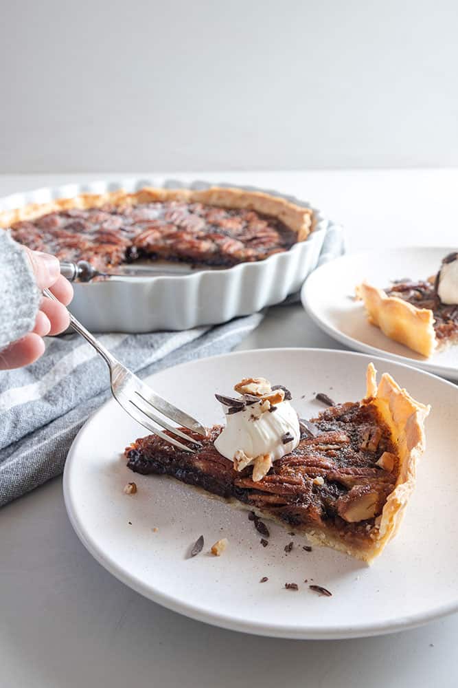 chocolate pecan pie is rich and decadent! Thanksgiving recipe | Dessert recipe | pie recipe | Pecan pie no corn syrup | Easy chocolate pecan pie 