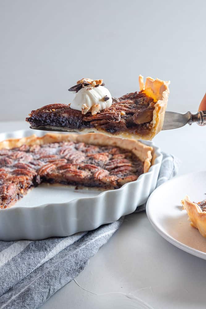 chocolate pecan pie is rich and decadent! Thanksgiving recipe | Dessert recipe | pie recipe | Pecan pie no corn syrup | Easy chocolate pecan pie 