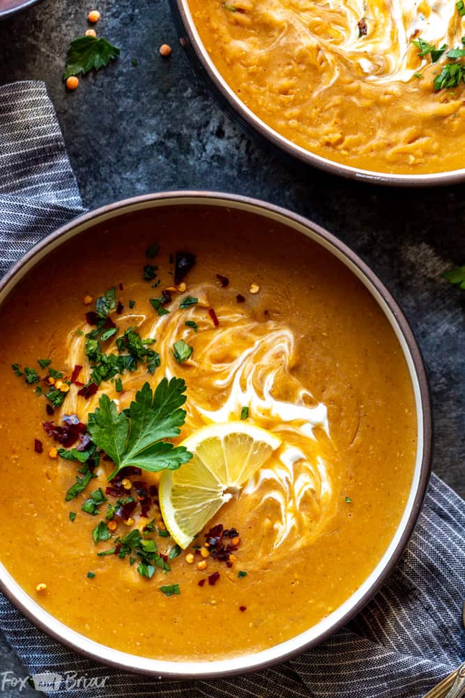 Instant Pot Vegan Red Lentil Soup | vegetarian instant pot recipes | instant pot soup recipe | Easy red lentil soup recipe | Healthy lentil soup | Turkish red lentil soup