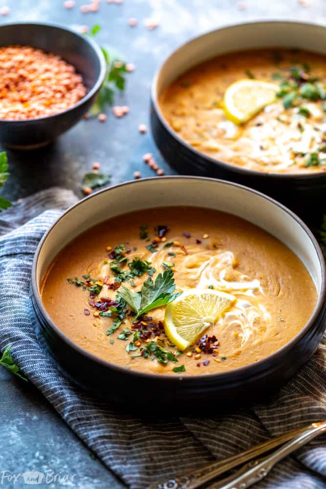 Instant Pot Vegan Red Lentil Soup | vegetarian instant pot recipes | instant pot soup recipe | Easy red lentil soup recipe | Healthy lentil soup | Turkish red lentil soup