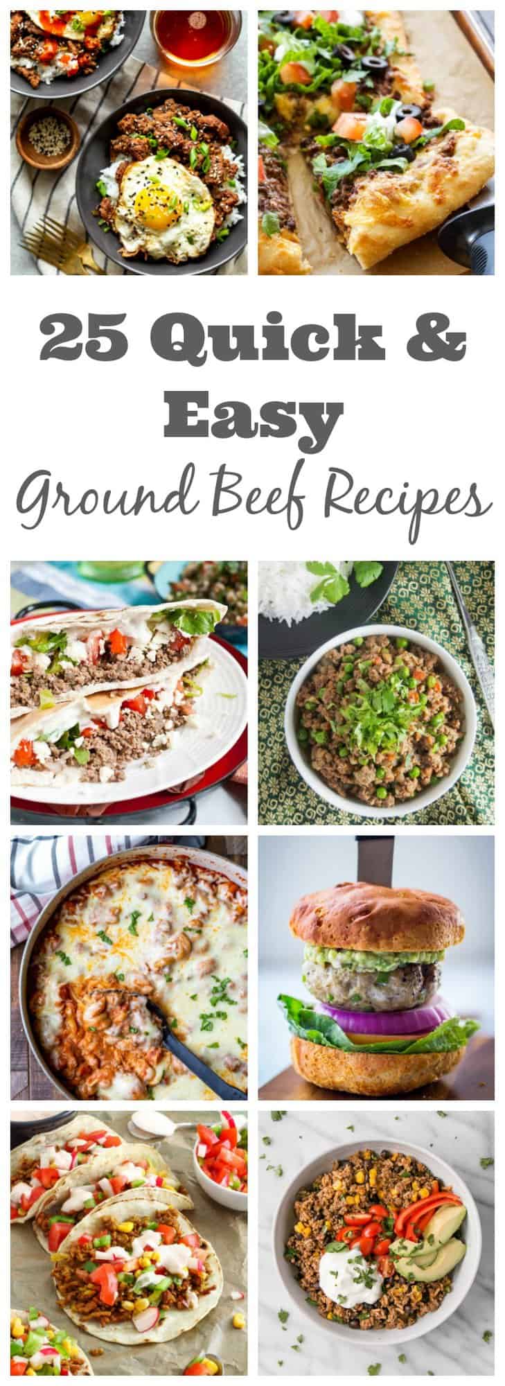 25 Quick & Easy Ground Beef Recipes for dinner.  Looking for dinner ideas using ground beef?  I've rounded up 25 Quick and Easy Dinner recipes using ground beef! 