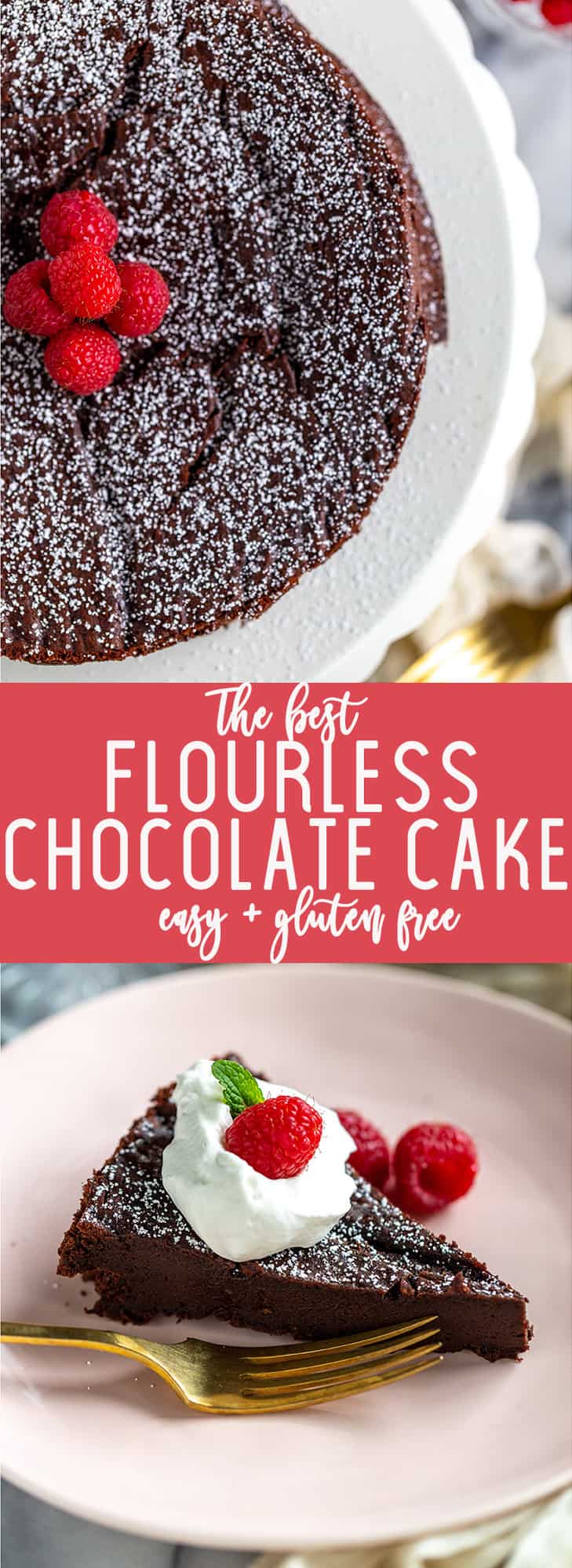The Best Flourless Chocolate Cake Recipe! This flourless chocolate cake is a wonderful gluten-free dessert recipe, but you don't have to be gluten-free to enjoy this rich and chocolatey cake! | Easy flourless chocolate cake | Chocolate desserts | Gluten Free Desserts | Valentine's Day recipes | Romantic Recipes | Fancy Desserts | Fancy and Easy