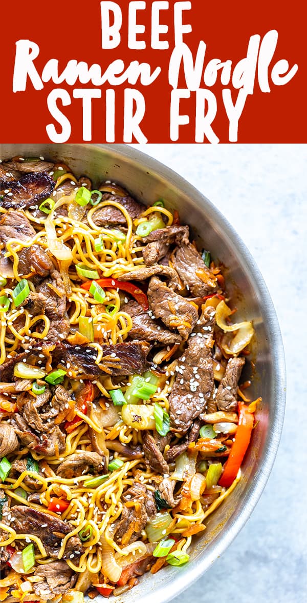 Beef Ramen Noodle Recipe is a quick stir fry using ramen noodles, beef, and vegetables, with a savory stir fry sauce. Make this Beef Noodle Stir Fry for a quick and easy dinner tonight! Ramen recipe | beef recipe | noodle recipe | quick dinner ideas | healthy dinner ideas | easy dinner recipes | top sirloin recipe