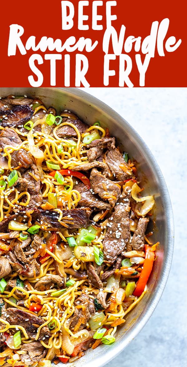 Beef Ramen Noodle Recipe is a quick stir fry using ramen noodles, beef, and vegetables, with a savory stir fry sauce. Make this Beef Noodle Stir Fry for a quick and easy dinner tonight! Ramen recipe | beef recipe | noodle recipe | quick dinner ideas | healthy dinner ideas | easy dinner recipes | top sirloin recipe
